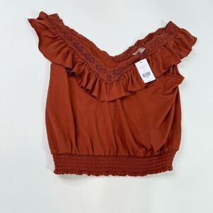 Willow Root Top Womens Large Orange Off Shoulder Ruffles Blouse NWT peasant